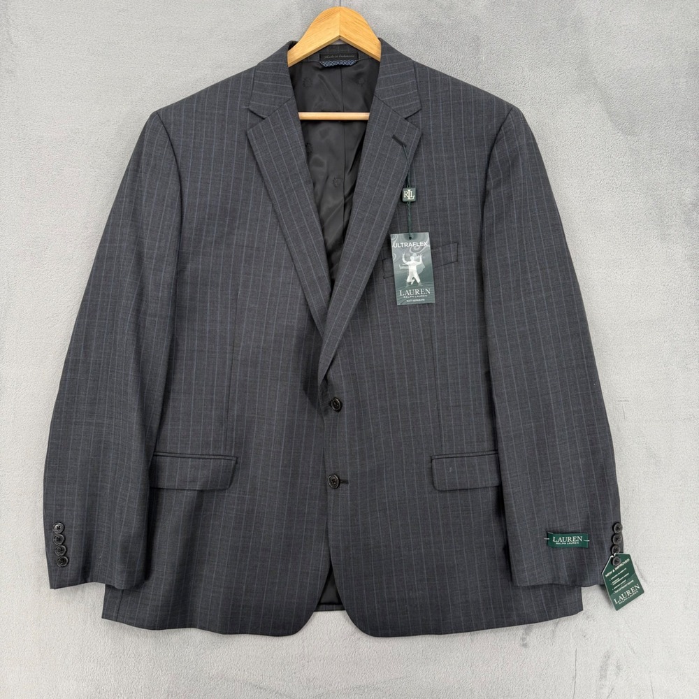 Lauren Ralph‎ Lauren Lancaster Ultraflex Pinstripe Suit Charcoal Blue Mens 48R